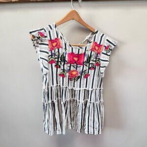 THML Floral Embroidered Striped Top- Size‎ XS